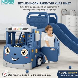 Thiết kế cầu trượt xe bus với phần khoang xe rộng thoáng kết hợp với xích đu liên hoàn giúp bé có thêm không gian để vui chơi