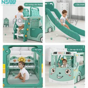 Ngoài trượt, bé còn được tăng cường vận động phát triển thể chất khi leo cầu thang hay chơi bóng rổ