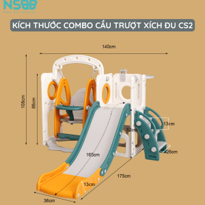 Set cầu trượt xích đu lâu đài CS2 với nhiều cải tiến như tính năng gấp gọn tiết kiệm không gian diện tích