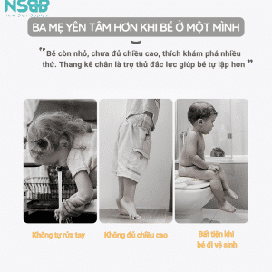 Giá kê chân Pakey với thiết kế 2 tầng chắc chắn, có tay cầm, là sản phẩm hữu ích hỗ trợ các bé lấy đồ, đi vệ sinh, ngồi ăn,...