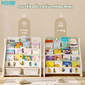 Sản phẩm kệ sách bao gồm: 2 ngăn để đồ và 4 ngăn đựng sách