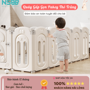 Quây cũi gấp gọn Pakey thỏ được thiết kế với gam màu trắng kem đầy thanh lịch, trang nhã, phù hợp với nhiều không gian nội thất