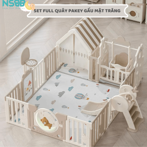 Điểm đặc biệt của set quây gấu mặt trăng là có thêm nhà lều cho bé thoả sức sáng tạo với đa dạng các trò chơi