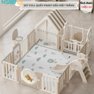 Bộ quây có đa dạng các trò chơi bao gồm cầu trượt, xích đu, bộ bóng rổ, nhà lều tạo điều kiện để trẻ thỏa sức khám phá và phát triển nhiều kỹ năng