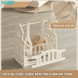 Phần xích đu có trang bị thêm đai an toàn và vách ngăn có thể tháo rời phía dưới để tránh bé bò ra từ bên ngoài