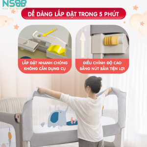 Khung của bộ thanh chắn giường được làm từ hợp kim dày dặn sơn tĩnh điện có khả năng chịu lực kết hợp với các thanh nối bằng sắt cứng cáp