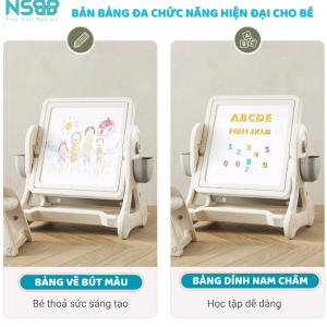 Với thiết kế thông minh và tính năng đa năng, bộ bàn không chỉ giúp trẻ phát triển khả năng sáng tạo mà còn tạo điều kiện thuận lợi cho việc học tập và chơi đùa
