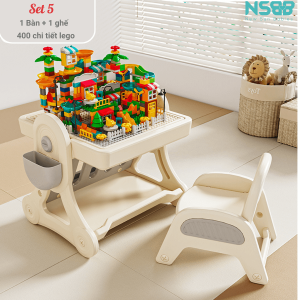 Bộ bàn Lego đa năng 1 bàn - 1 ghế, kèm set Lego 400 miếng