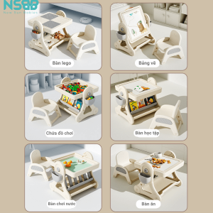 Mặt bàn đa năng: bàn ăn, vẽ, xếp hình, có từ tính, có thể xoay (có chốt khóa an toàn)
