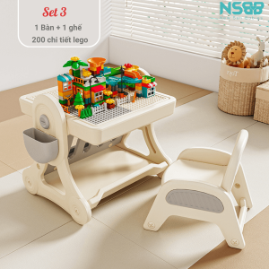 Bộ bàn Lego đa năng 1 bàn - 1 ghế, kèm set Lego 200 miếng