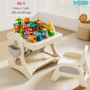 Bộ bàn Lego đa năng 1 bàn - 1 ghế, kèm set Lego 302 miếng
