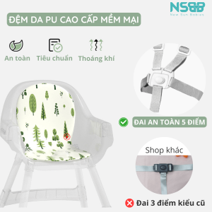 Ghế cũng được trang bị dây đai an toàn với 5 điểm cố định và có nút thắt giúp bé không thể tự mở ra được
