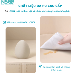 Chất liệu da PU được sử dụng để bọc bên ngoài của ghế, mang lại cảm giác êm ái và mềm mại khi tiếp xúc với làn da mỏng manh của bé nhỏ