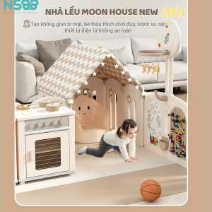 Mái nhà của lều được thiết kế với hoạ tiết vân màu nâu be, mang lại vẻ đẹp tự nhiên và thu hút cho trẻ nhỏ