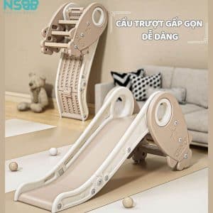 Cầu trượt có chức năng gấp gọn, có thể lắp đặt linh động ở nhiều nơi mà không làm ảnh hưởng tới cấu trúc của bộ quây