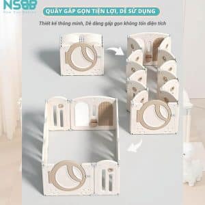 Set quây có chức năng gấp gọn tiện lợi khi không sử dụng, khi cần dùng thì ba mẹ không cần tháo lắp phức tạp