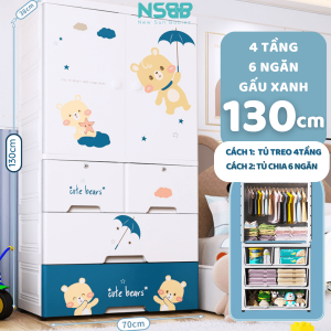 Tủ nhựa cho bé màu xanh 4 tầng: cao 110cm, rộng 70cm, sâu 38 cm