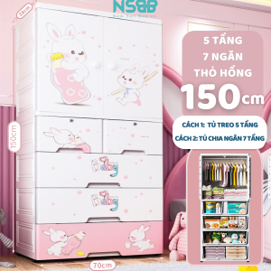 Tủ nhựa cho bé màu hồng 5 tầng: cao 110cm, rộng 70cm, sâu 38 cm