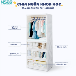 Tủ được chia thành nhiều ngăn, ngăn trên cùng dạng cánh đóng mở thuận tiện