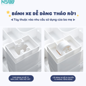 Tủ nhựa cho bé có trang bị bánh xe giúp di chuyển dễ dàng