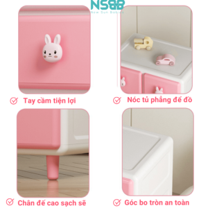 Chân tủ được thiết kế vững chắc, mang lại sự ổn định cao, giúp tránh tình trạng lật ngửa đồng thời tạo nên một không gian an toàn cho bé yêu