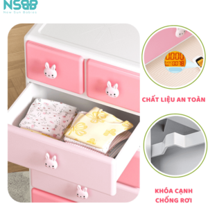 Các góc cạnh của tủ được bo tròn kỹ lưỡng, giảm thiểu nguy cơ va chạm và làm tổn thương cho bé khi chơi gần tủ