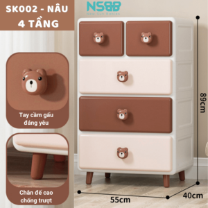 Tủ nhựa cho bé SK002 bao gồm 4 tầng: 55x40x89