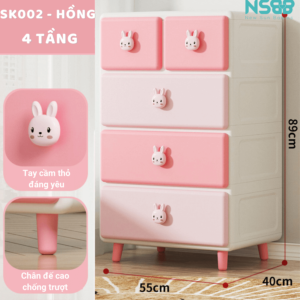 Tủ nhựa cho bé Pakey SK002 4 tầng thỏ hồng