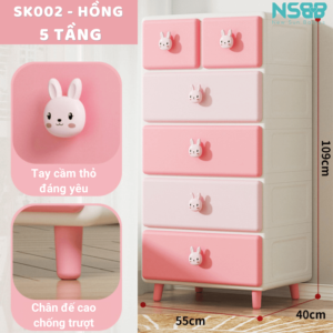 Tủ nhựa cho bé SK002 loại 5 tầng màu hồng