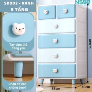 Tủ nhựa cho bé Pakey SK002 5 tầng thỏ xanh da trời pastel