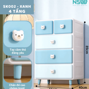Tủ nhựa cho bé Pakey SK002 4 tầng thỏ xanh da trời pastel