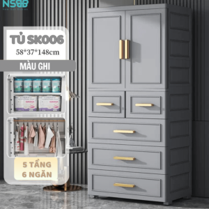 Tủ nhựa cho bé SK006 có thiết kế đơn giản nhưng đầy tinh tế với tay nắm kim loại màu vàng đồng chắc chắn