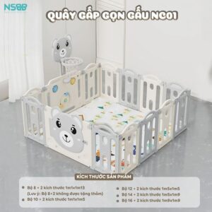 Quây cũi nhựa gấp gọn Pakey gấu NC01
