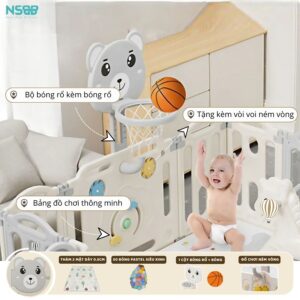 Quây cũi nhựa gấp gọn Pakey gấu NC01