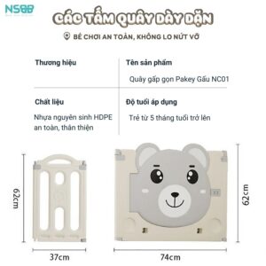 Quây cũi nhựa gấp gọn Pakey gấu NC01