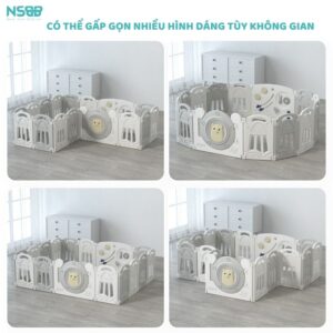 Quây cũi nhựa gấp gọn Pakey gấu xám