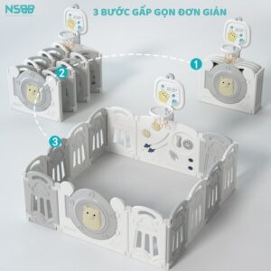 Quây cũi nhựa gấp gọn Pakey gấu xám