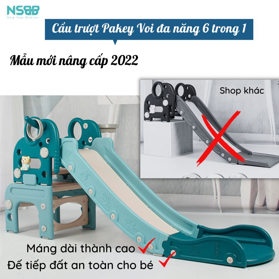 Cầu trượt gấp gọn đa năng 6in1 Pakey voi, cầu trượt cao cấp