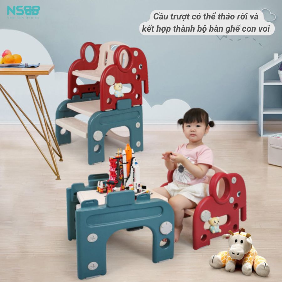 Cầu trượt gấp gọn đa năng 6in1 Pakey voi, cầu trượt cao cấp