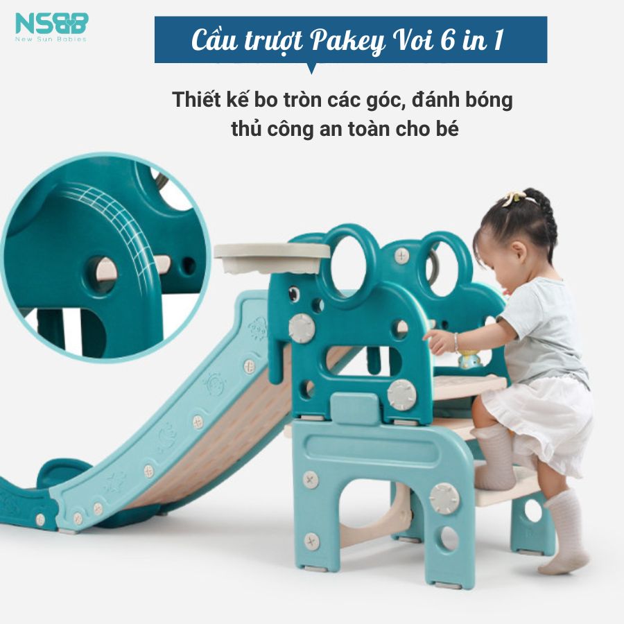 Cầu trượt gấp gọn đa năng 6in1 Pakey voi, cầu trượt cao cấp