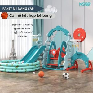 Cầu trượt liên hoàn Pakey N1 kèm bộ bóng đá, bóng rổ