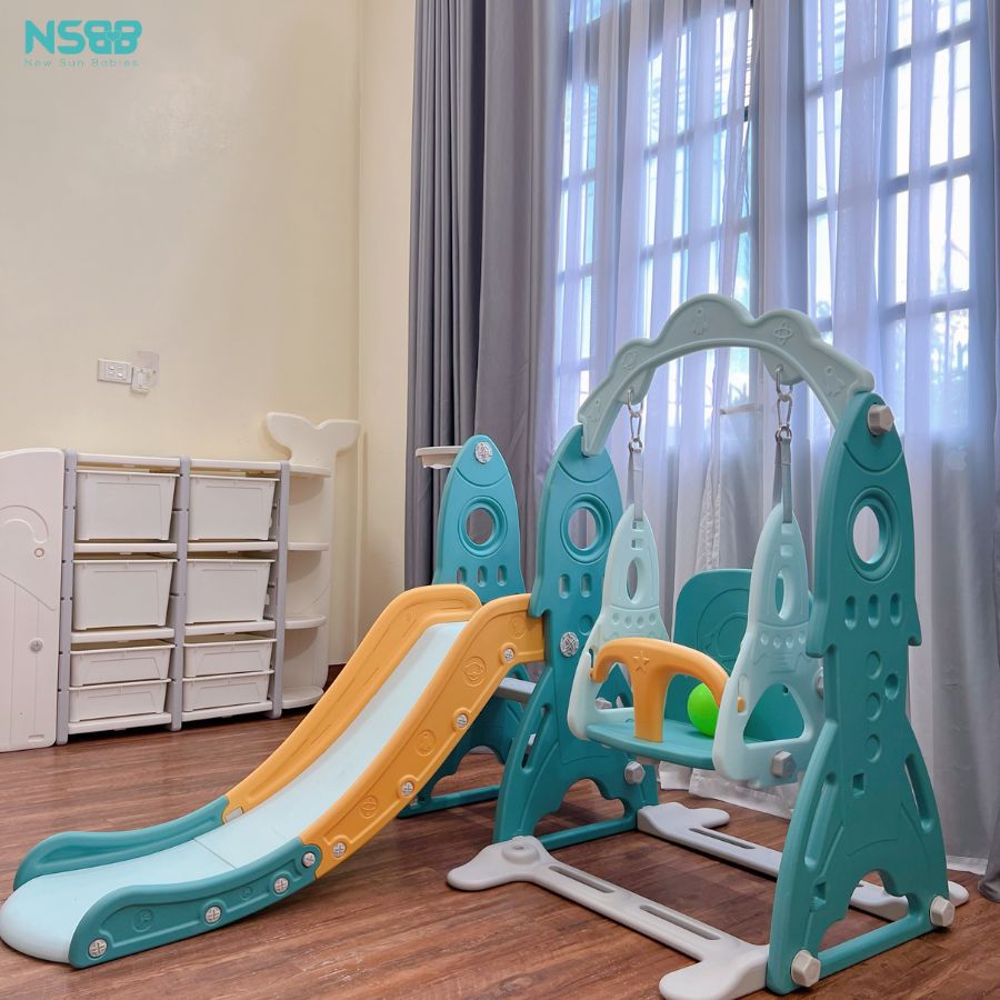 Cầu trượt xích đu cho bé Pakey tên lửa kèm bộ bóng r
