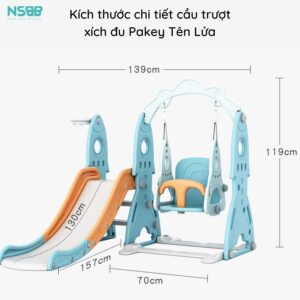 Cầu trượt xích đu cho bé Pakey tên lửa kèm bộ bóng r