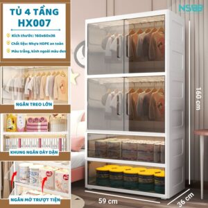 Tủ nhựa cho bé, tủ nhựa cánh trong kết hợp ngăn treo và ngắn kéo