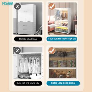 Tủ nhựa cho bé, tủ nhựa cánh trong kết hợp ngăn treo và ngắn kéo