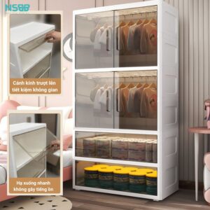 Tủ nhựa cho bé, tủ nhựa cánh trong kết hợp ngăn treo và ngắn kéo