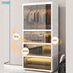 Tủ nhựa cho bé, tủ nhựa cánh trong kết hợp ngăn treo và ngắn kéo