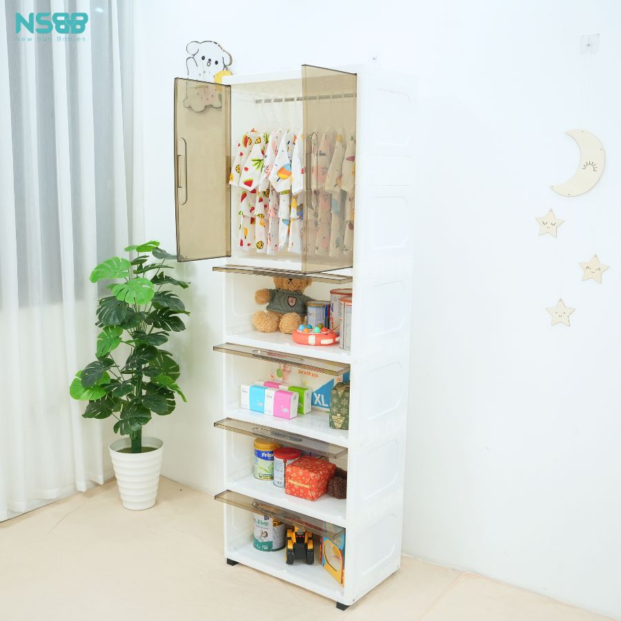 Tủ nhựa cho bé, tủ nhựa cánh trong kết hợp ngăn treo và ngắn kéo