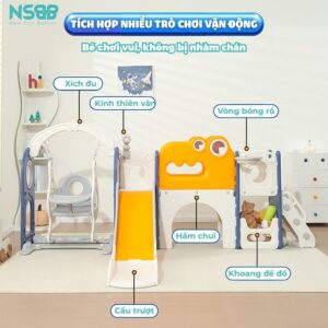Cầu trượt xích đu liên hoàn Pakey Khủng long LH01