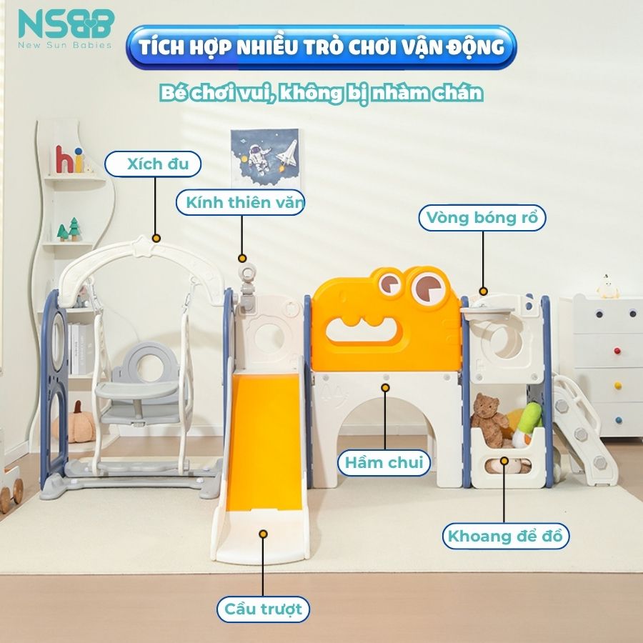 Cầu trượt xích đu liên hoàn Pakey Khủng long LH01